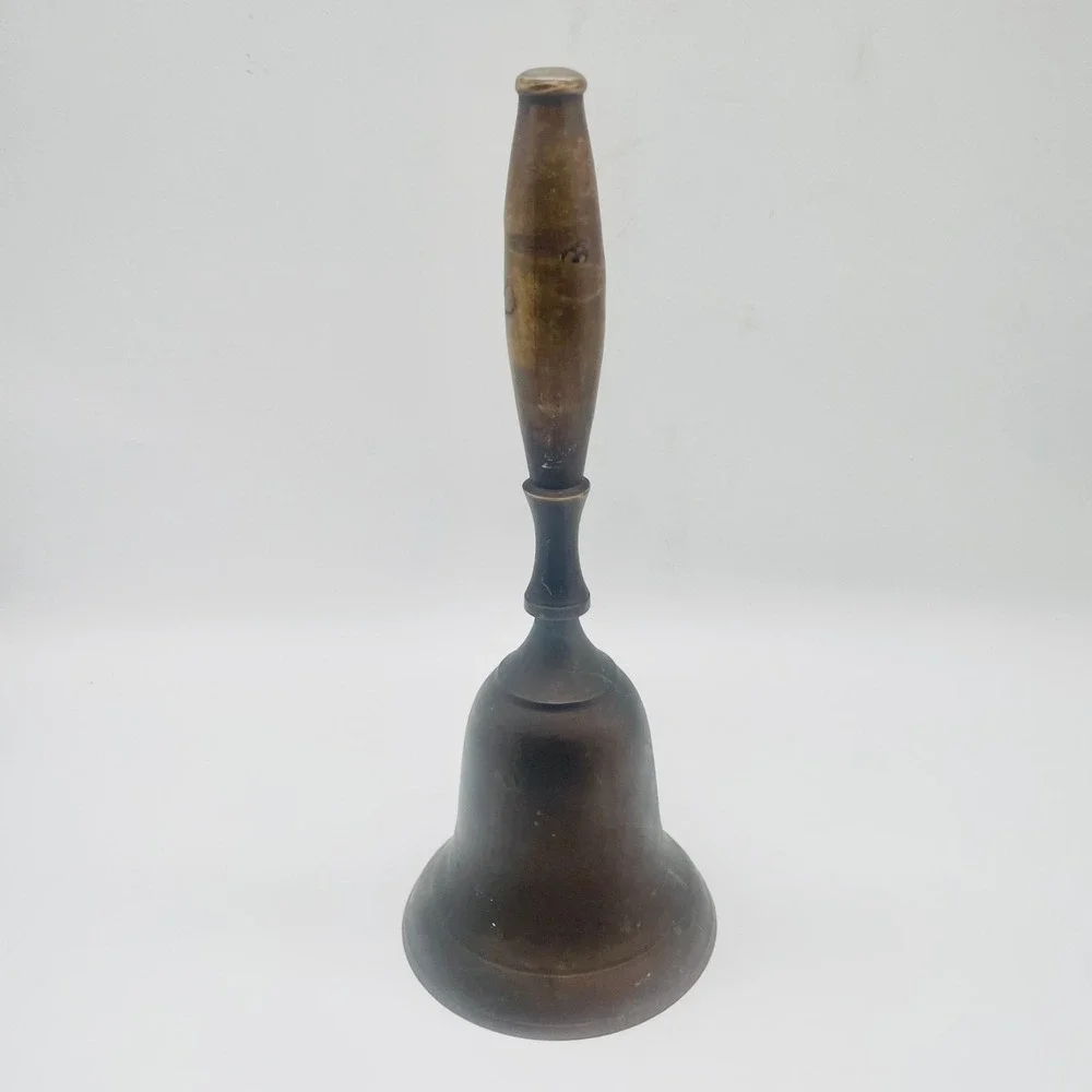 Vintage Solid Brass Hand Bell School Dinner Service Tall Handle 11